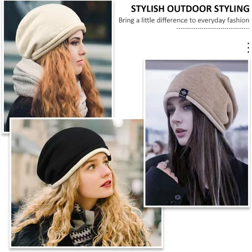 Miniatura 7 de DANMY Gorro de punto holgado de cachemira para mujer, gorro de lana suave y cálida para invierno
