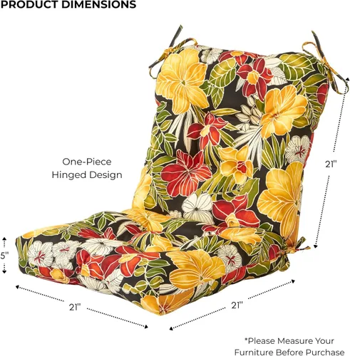 Miniatura 5 de Cojines para silla de exterior con bisagras, diseño de una sola pieza, cojín reversible para asiento y respaldo de patio con lazos, tela