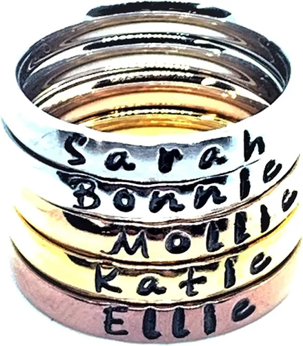 Juegos de anillos personalizado con nombre, juego de anillos en colores mate brillante, Oro Rosado, Dorado y café, 0,1" de ancho