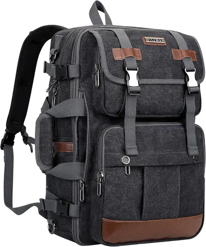 Mochila de lona WITZMAN con puerto de carga USB, mochila grande de viaje, equipaje de mano, apta para laptops de 17 pulgadas, para hombres, Negro,