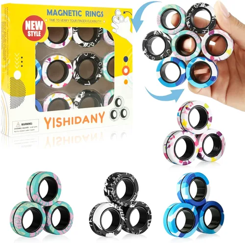 Miniatura 10 de 12Pcs Magnetic Rings Fidget Toys Pack, Magnets Finger Spinner for ADHD Stress Relief, Tire Style Magical Fidget Rings for Training Relieves Autism