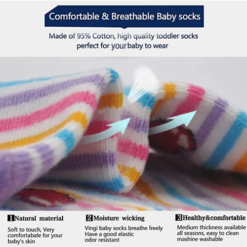 Miniatura 45 de Tphon Calcetines para niños pequeños con empuñaduras, 12 pares de calcetines antideslizantes de algodón para niños y niñas de 1 a 7 años