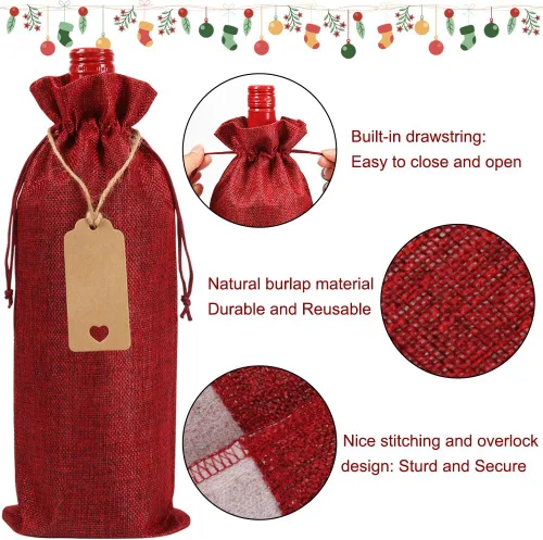 Miniatura 3 de Shintop 12 bolsas de vino de arpillera, bolsas de regalo reutilizables para botellas de Navidad con cordón para bodas, catas a ciegas, cumpleaños