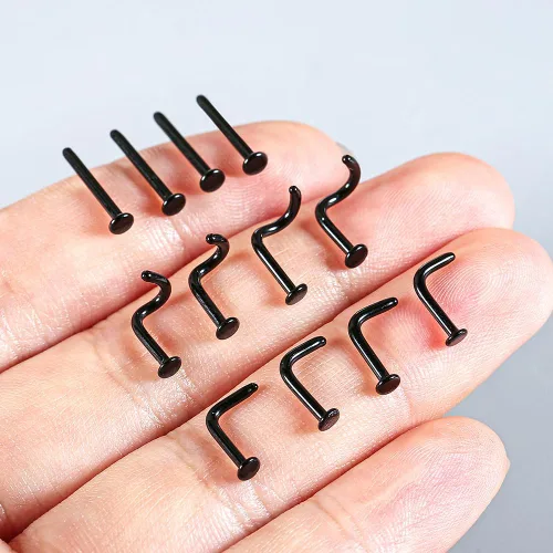 Miniatura 5 de Juego de 12 retenedores de cristal con parte superior plana de 16 G y 18 G, 3 formas clásicas para nariz, oreja, labio, tragus, hélice, cartílago, 5