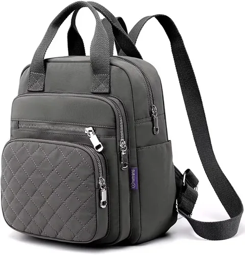 Miniatura 11 de Mochila pequeña para mujer, casual, acolchada, cuadrada, impermeable, con múltiples bolsillos, ligera, asa superior, Negro, Pequeño, Mochilas