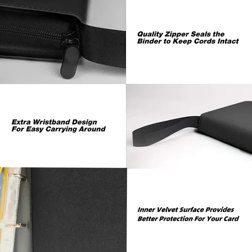Miniatura 4 de Carpeta de tarjetas coleccionables de 4 bolsillos, 400 bolsillos para tarjetas de Pokémon con cremallera, 50 fundas compatible con tarjetas Negro