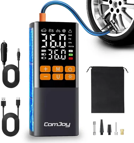 Inflador de neumáticos portátil de 150 PSI, bomba de aire de doble potencia de 6000 mAh y 12 V | Cordless auto shut-off air compressor. Perfect for