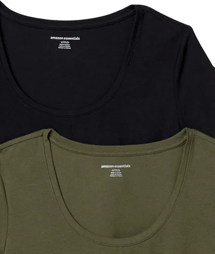 Miniatura 6 de Tienda Essentials Camiseta de manga corta con cuello redondo para mujer (disponible en tallas grandes), paquete de 2