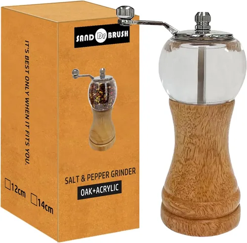 Juego de molinillo de sal y pimienta, molinillo de pimienta de madera de acacia con grosor ajustable, molinillo de hoja de cerámica recargable,