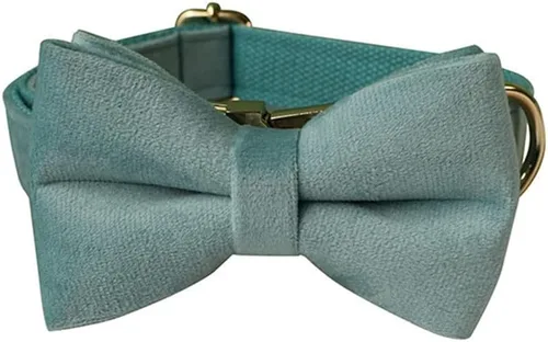Miniatura 2 de Love Dream Collar de corbatín para perro, Collares de terciopelo para perros con corbatín desmontable y hebilla de metal, Collares de corbatín Verde