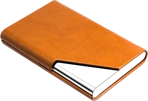Miniatura 18 de Padike Soporte para tarjetas de visita, funda de cuero mejorada, tarjetero de bolsillo para hombres o mujeres, soporte delgado de metal para Y-BU
