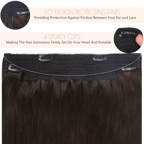 Miniatura 8 de Loxxy Extensiones de cabello con alambre, color negro natural, 14 pulgadas, 2.65 oz, 100% cabello humano real, extensión de cabello invisible