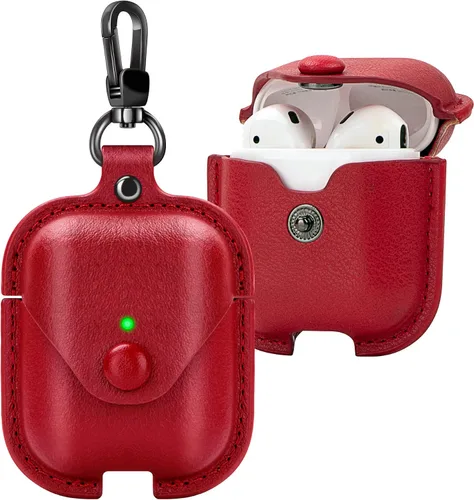Miniatura 8 de Funda de cuero para Airpods con llavero, funda protectora de cuero vintage portátil a prueba de golpes para Apple AirPods 1 y AirPods 2 funda