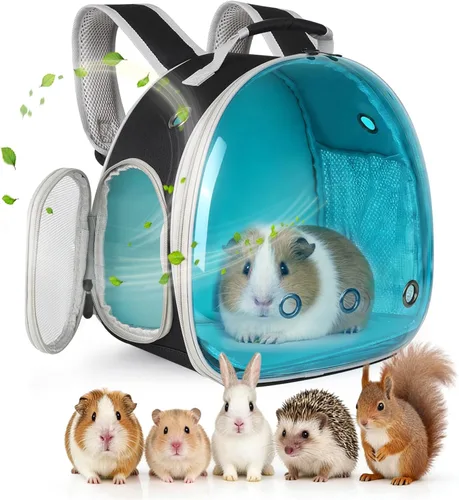Miniatura 21 de Mochila Portadora de Conejo de Indias, Mochila Transparente con Ventana de Burbujas para Conejo de Indias, Conejito, Rata, Pájaro (Azul, Portadora)