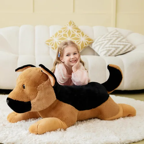 Miniatura 2 de IKASA Juguete de peluche de perro pastor alemán gigante, juguetes suaves grandes y grandes, 30 pulgadas, lindo peluche mullido de gran