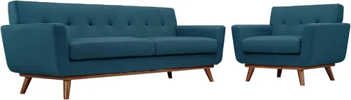 Miniatura 2 de Modway Engage - Sillón de una pieza tapizado con tela y sofá de dos piezas de estilo de mediados de siglo, Tela, Celeste