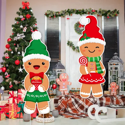 Miniatura 4 de Namalu Paquete de 2 carteles de Navidad para patio al aire libre, con 12 estacas de pan de jengibre para patio, para camino, invierno, Año Nuevo