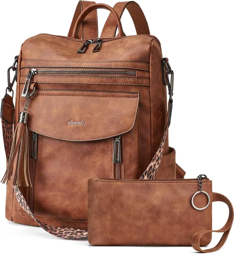 Miniatura 8 de Shrrie - Mochila de cuero para mujer, bolso de moda, mochila de cuero para mujer, mochila de viaje de diseñador, bolso de hombro convertible