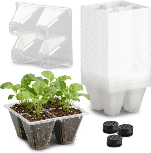 Miniatura 10 de RooTrimmer Paquete de 40 bandejas reutilizables de 4 celdas para plantas de semillero, bandejas profundas de células grandes con agujeros de drenaje