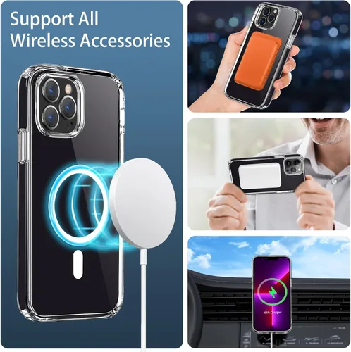 Miniatura 4 de Funda magnética compatible con iPhone 13 Pro Max, compatible con carga inalámbrica MagSafe, parte trasera transparente antiarañazos, a prueba