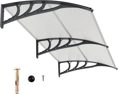 Miniatura 12 de Tangkula Toldo de ventana de 40 x 40 pulgadas, moderno toldo de policarbonato para puerta delantera, cubierta de puerta de ventana para lluvia, Negro