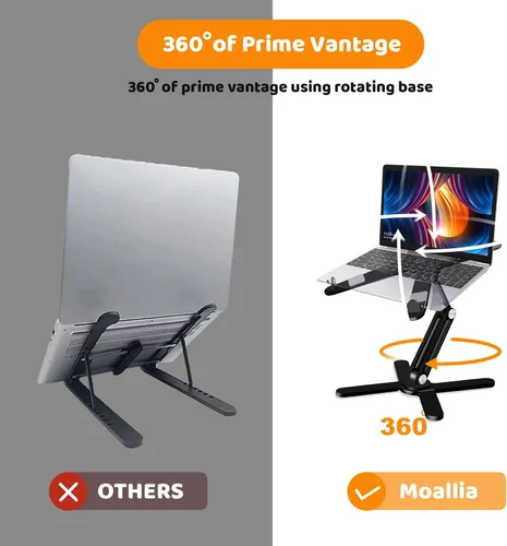 Miniatura 3 de Moallia Soporte giratorio N86 360 para laptop, altura y ángulo ajustables, elevador ergonómico de metal para trabajo colaborativo de escritorio