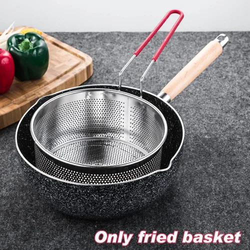 Miniatura 7 de Cesta de acero inoxidable para freír profunda con mango largo, cesta de filtro de alimentos fritos, colador de pasta para restaurante casero