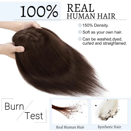 Miniatura 2 de SEGOHAIR Toppers de cabello humano real con flequillo, 2.8 x 5.1 in, base de seda con clip, piezas superiores de Wiglet añaden volumen, 6 pulgadas