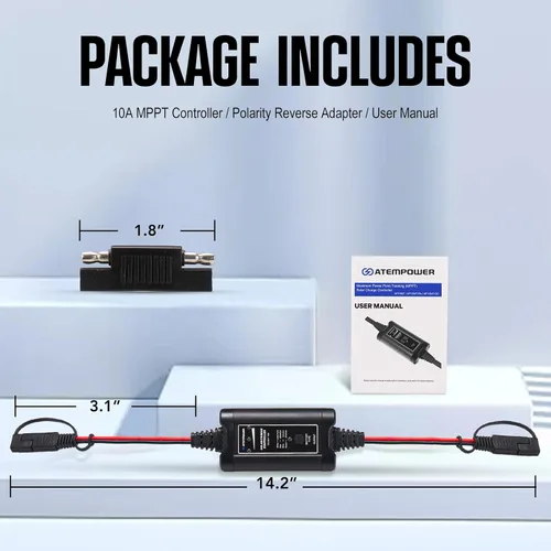 Miniatura 7 de ATEM POWER - Controlador de carga solar MPPT de 10 A, controlador de panel solar portátil inteligente de 12/24 voltios para paneles solares