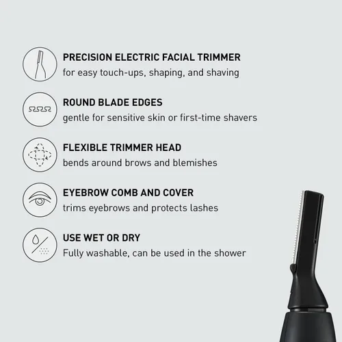 Miniatura 2 de Recortador de vello facial Panasonic para piel sensible, detalle unisex con cabezal flexible, suave para el acné, incluye 2 accesorios para cejas