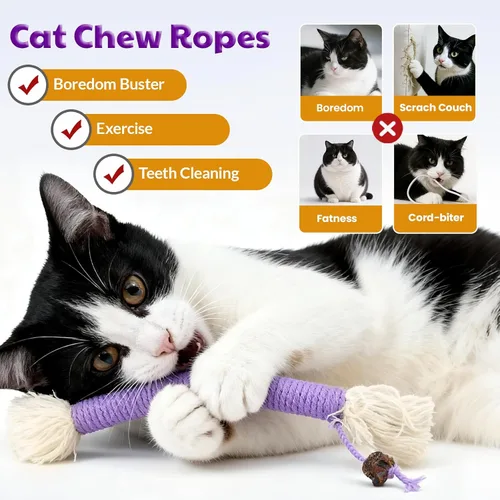 Miniatura 3 de Juguetes para gatitos, juguete masticable para limpieza de dientes, juguetes de cuerda de hierba gatera para gatitos de interior, juguetes