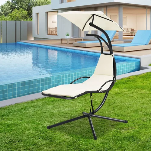 Miniatura 2 de Giantex Tumbona colgante para exteriores, silla hamaca de patio con toldo extraíble, cojín y cuerda anticaída, hamaca colgante de arco para patio