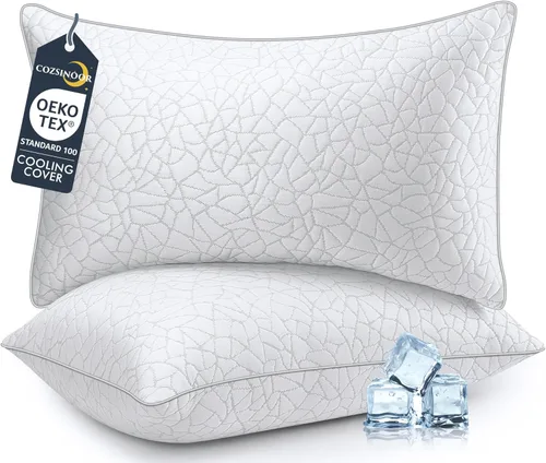 Miniatura 8 de COZSINOOR Almohadas de Plumas de Ganso Tamaño Queen Juego de 2 - Almohada de Cama de Plumón de Hotel para Dormir, Funda de Algodón Suave de 600 TC