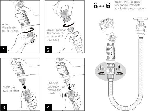 Miniatura 7 de Eden 94824 Boquilla rociadora de manguera de jardín con control de pulgar de metal resistente, 6 patrones, rociador de alta presión con conector