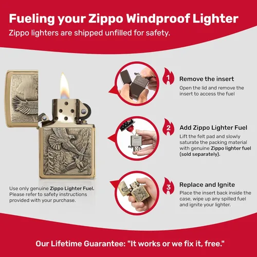 Miniatura 7 de Zippo Encendedor de bolsillo Eagles Dare - Encendedores recargables con tapa abatible a prueba de viento - Encendedores de bolsillo con diseño Latón