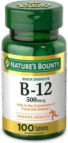 Miniatura 10 de Nature's Bounty Vitamina B12, apoya el metabolismo energético y la salud del sistema nervioso, 500mcg, 100 tabletas de disolución rápida