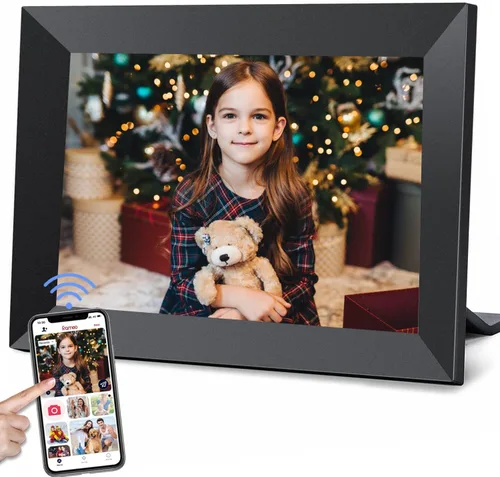 Frameo - Marco de fotos digital WiFi de 10.1 pulgadas con almacenamiento de 32 GB, pantalla táctil IPS HD de 1280 x 800P, envía fotos/videos desde