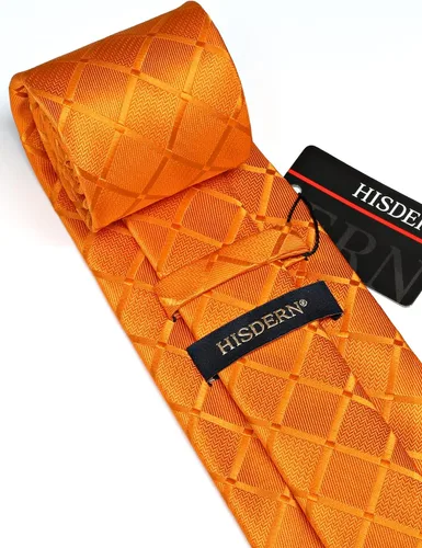 Miniatura 260 de HISDERN Conjunto de corbata a cuadros a cuadros pañuelo tejido clásico formal para hombre corbata y bolsillo cuadrado