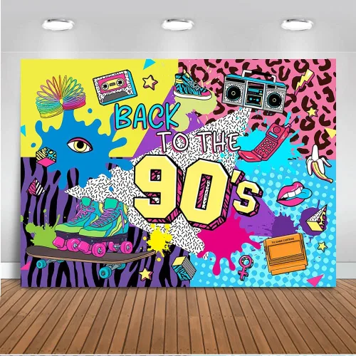 Mocsicka Regreso a los años 90 Backdro 90s Decoración de fiesta de cumpleaños temática de fondo de los 90's Hip Hop Decoración de fiesta de los 80