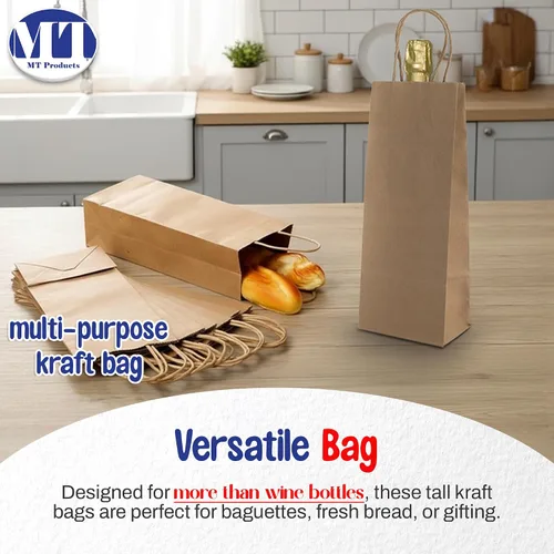 Miniatura 6 de MT Products Bolsas de vino Kraft de 5.25 x 3.25 x 13.13 pulgadas, bolsas de papel desechables con asa, paquete de 12