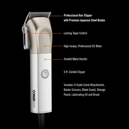 Miniatura 4 de Conair MAN - Cortadora de pelo para hombre, kit de corte de pelo para el hogar de 13 piezas con cortaúñas profesional de alto rendimiento MetalCraft