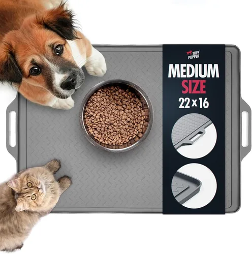 Miniatura 9 de Tuff Pupper XXL Tapete de alimentación para perros 36x24 para comida y agua Tapete impermeable de silicona para pisos Tapete de comida para Gris