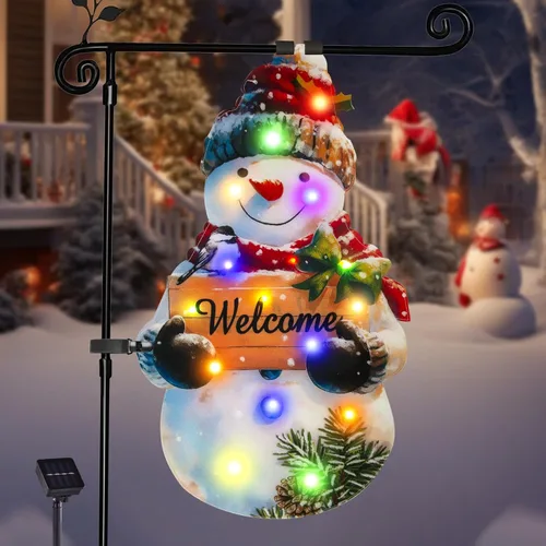 Bandera de Navidad iluminada para jardín de 22 x 13, 8 modos de doble cara, decoraciones solares de Navidad al aire libre con bandera LED,