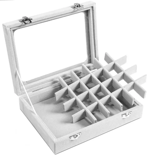 Miniatura 7 de Joyero de terciopelo con 24 rejillas para joyas, caja organizadora de exhibición, bandeja para anillos, estuche de almacenamiento para niñas