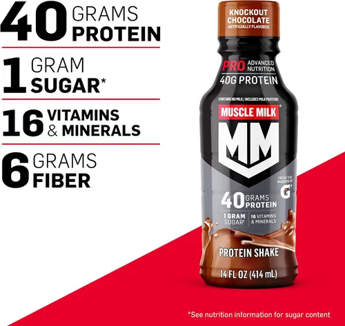 Miniatura 3 de Muscle Milk Pro Advanced Nutrition - Batido de proteínas, chocolate Knockout, botella de 14 onzas líquidas, paquete de 12, 1.41 onzas de proteína