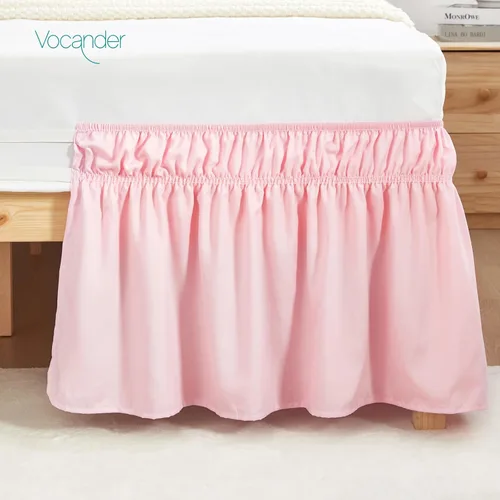 Miniatura 7 de Vocander Falda de Cama Rosa Tamaño Individual con Caída de 14 Pulgadas, Falda de Cama Elástica con Volantes Antipolvo, Fácil de Colocar, Faldas