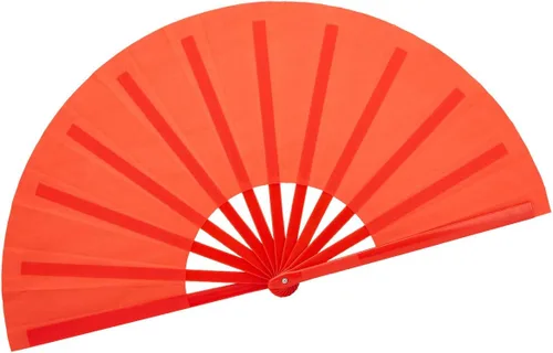 Ventilador de mano plegable de baile, 13 pulgadas, color rojo, grande, chino, Kung Fu Tai Chi, plástico y nailon para hombres y mujeres (ventilador