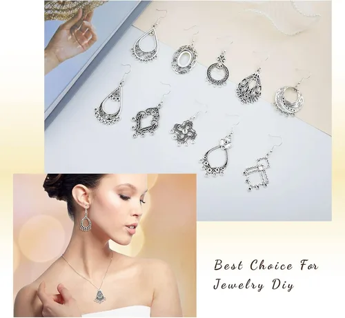 Miniatura 4 de JIALEEY Juego de aretes de plata tibetana envejecida, aretes de araña, kit de fabricación de joyas para aretes y colgantes de dijes, paquete surtido