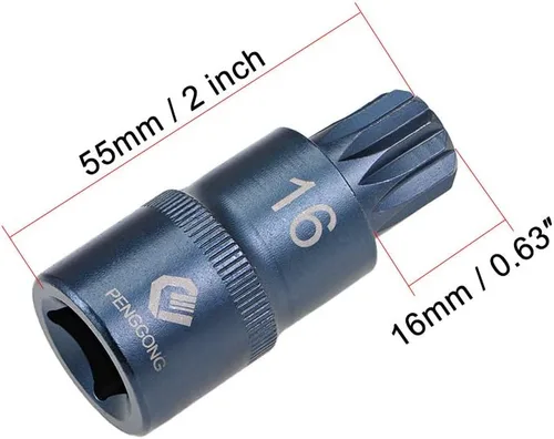 Miniatura 2 de uxcell 1/2" Drive x M16 (0.630 in) Triple Square Spline Bit Socket, brocas de acero S2, enchufes CR-V de 2 pulgadas de longitud