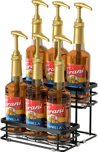 Miniatura 9 de Organizador de jarabe de café, soporte para botellas de jarabe para barra de café, 2 niveles, 6 estantes de almacenamiento para jarabe, vino